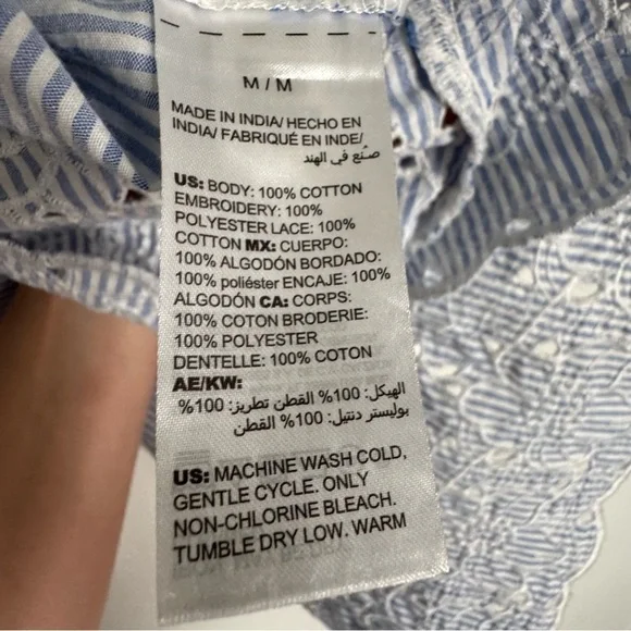 Soma 100% Cotton Embroidered Sleep Dress Striped Size M Cottage Core Floral - Picture 6 of 9